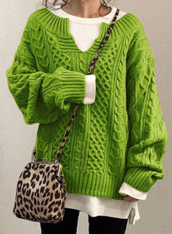 Oversized Cable V-Neck Jumper