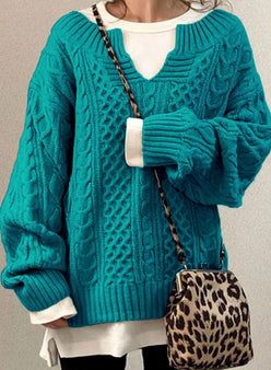 Oversized Cable V-Neck Jumper
