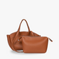 Tote Bag Grained Faux Leather with Removable Pouch and Topstitching