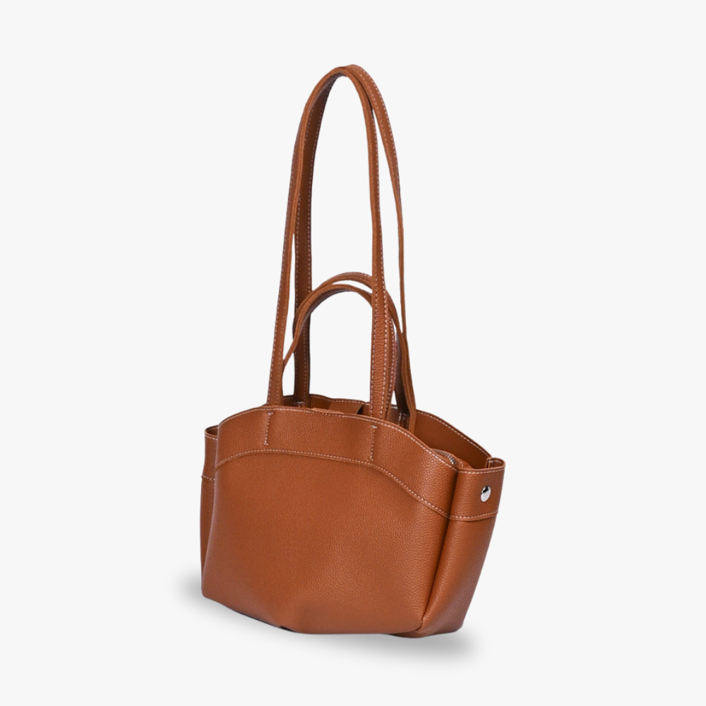 Tote Bag Grained Faux Leather with Removable Pouch and Topstitching