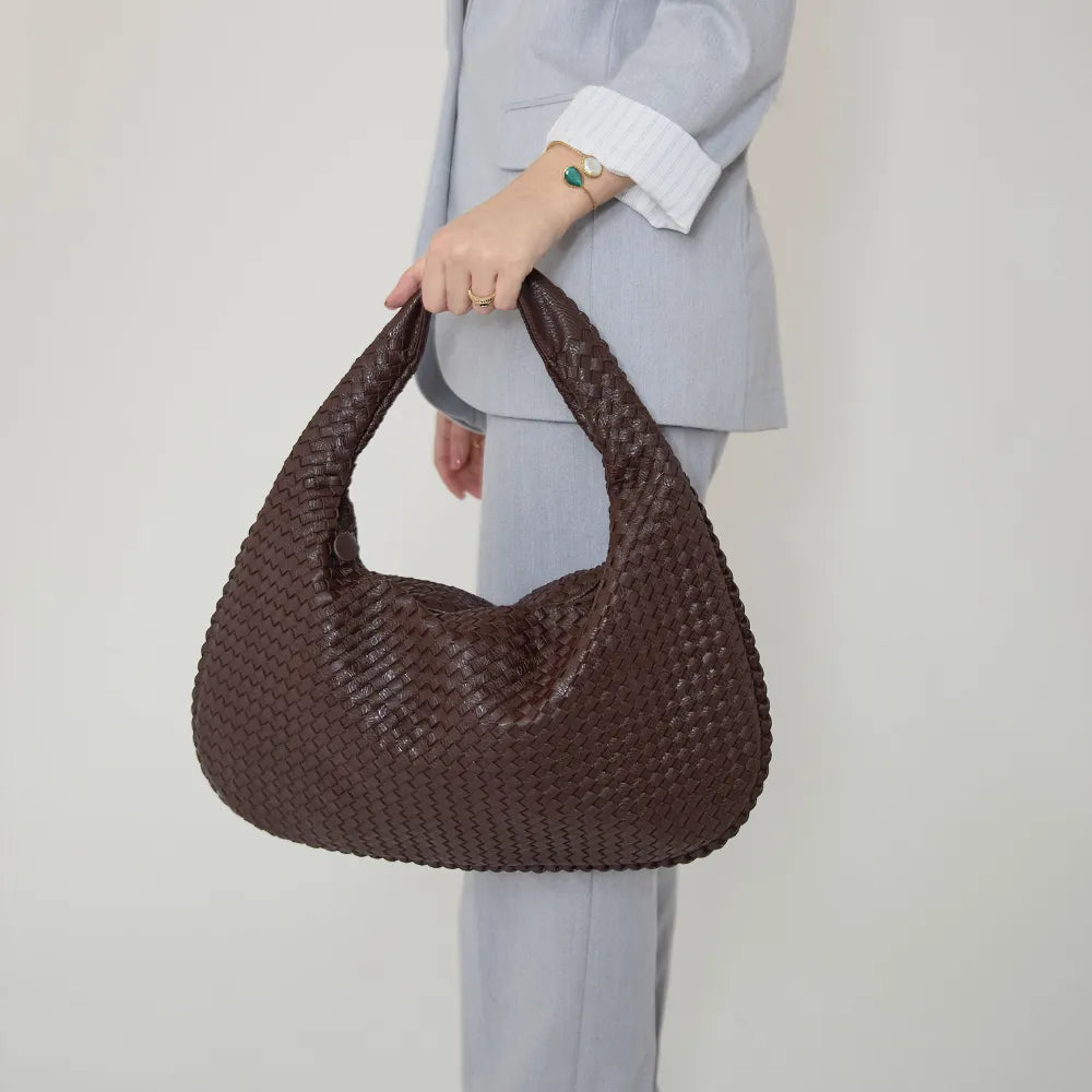Hobo Bag Woven Faux Leather with Zip and 16-Inch Laptop Fit