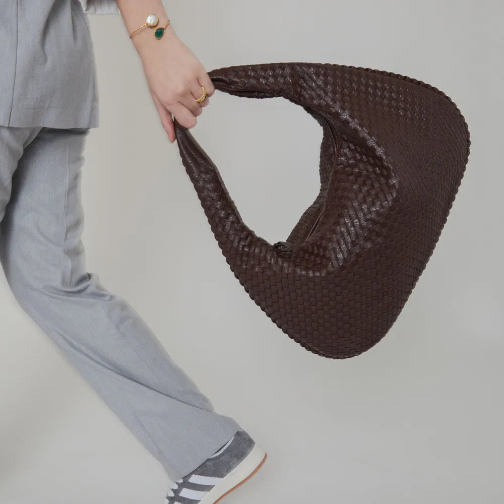 Hobo Bag Woven Faux Leather with Zip and 16-Inch Laptop Fit