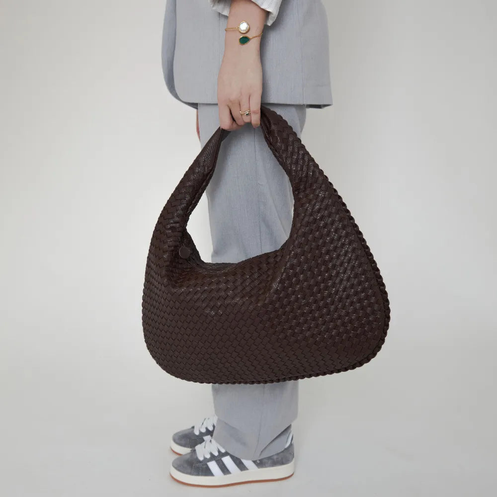 Hobo Bag Woven Faux Leather with Zip and 16-Inch Laptop Fit