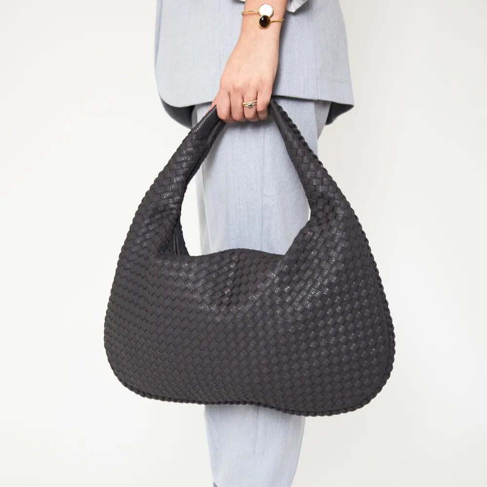 Hobo Bag Woven Faux Leather with Zip and 16-Inch Laptop Fit