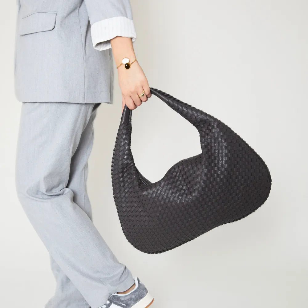 Hobo Bag Woven Faux Leather with Zip and 16-Inch Laptop Fit