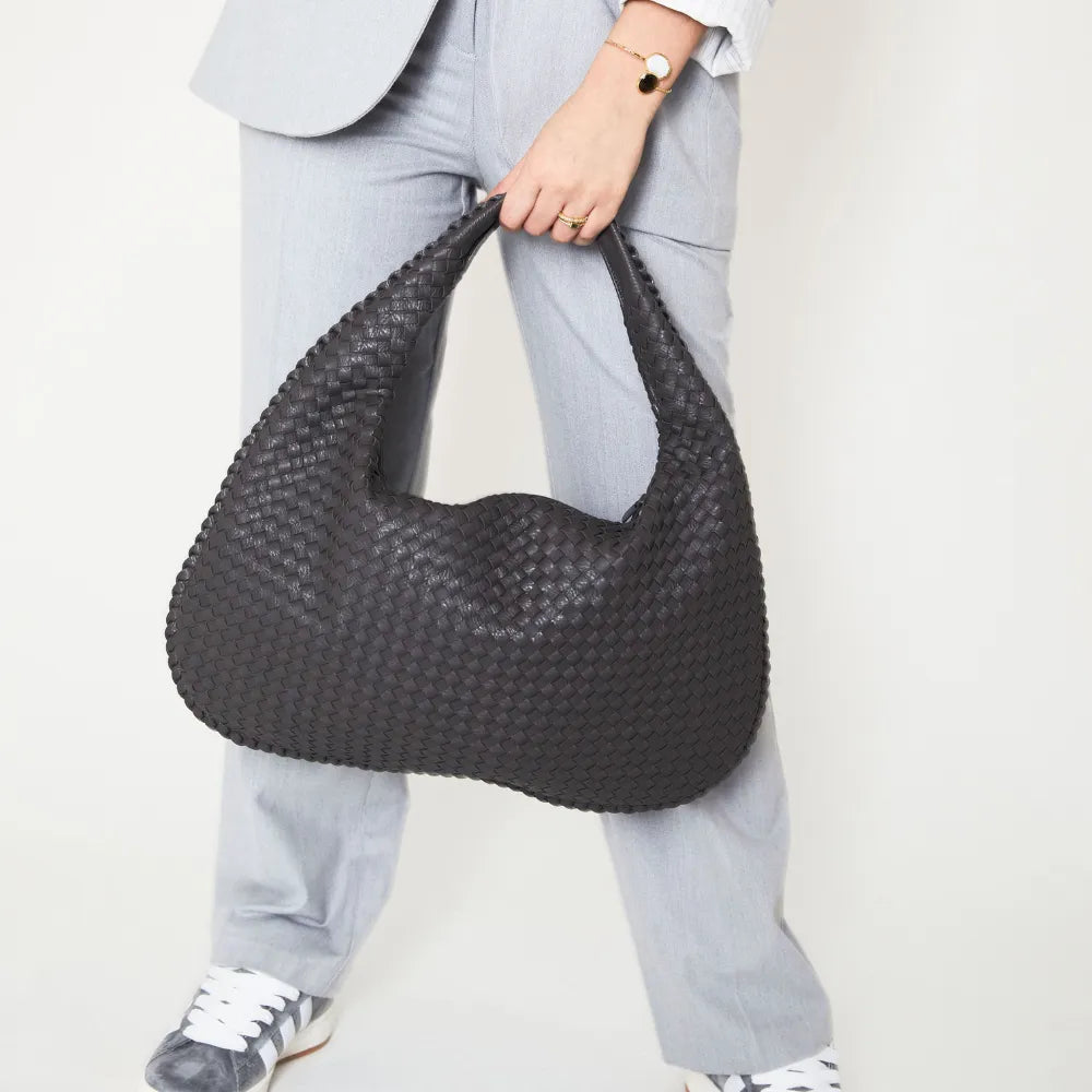 Hobo Bag Woven Faux Leather with Zip and 16-Inch Laptop Fit