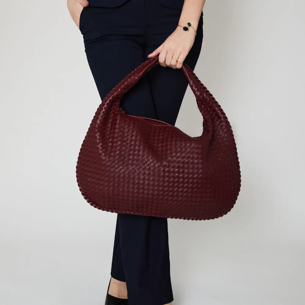 Hobo Bag Woven Faux Leather with Zip and 16-Inch Laptop Fit