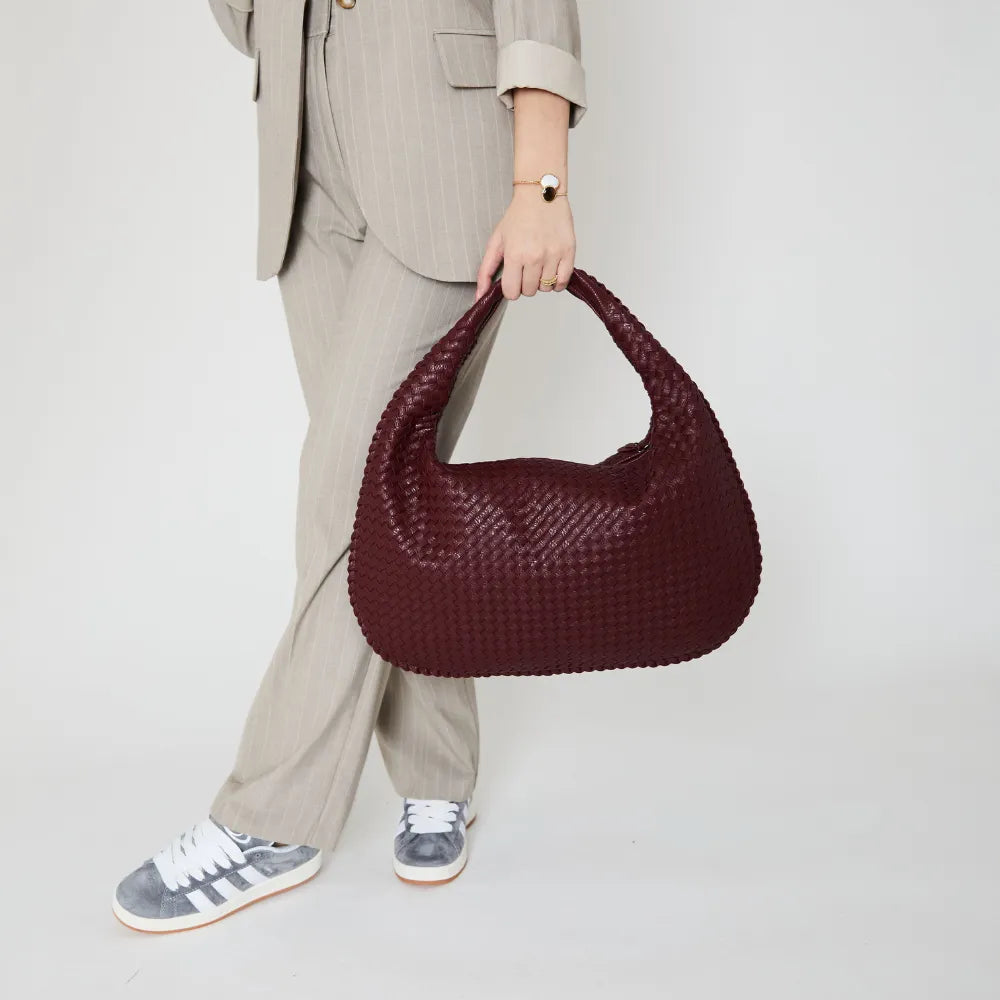 Hobo Bag Woven Faux Leather with Zip and 16-Inch Laptop Fit