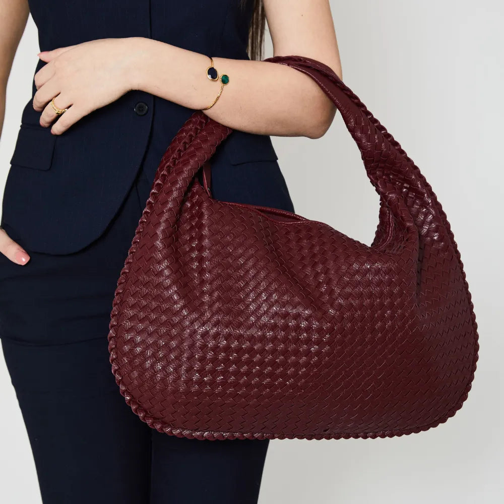 Hobo Bag Woven Faux Leather with Zip and 16-Inch Laptop Fit