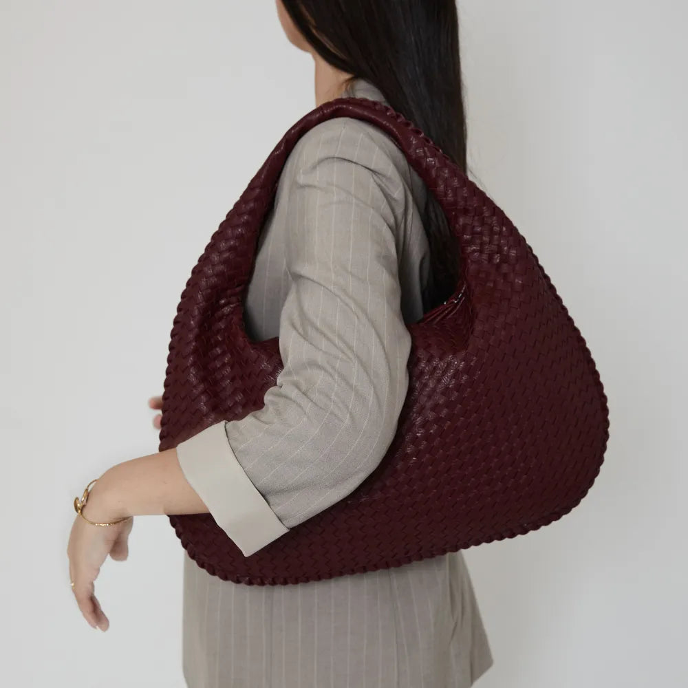Hobo Bag Woven Faux Leather with Zip and 16-Inch Laptop Fit