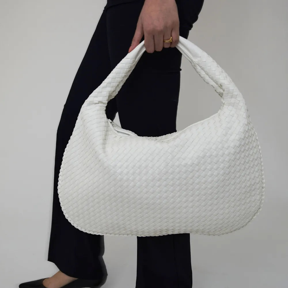Hobo Bag Woven Faux Leather with Zip and 16-Inch Laptop Fit