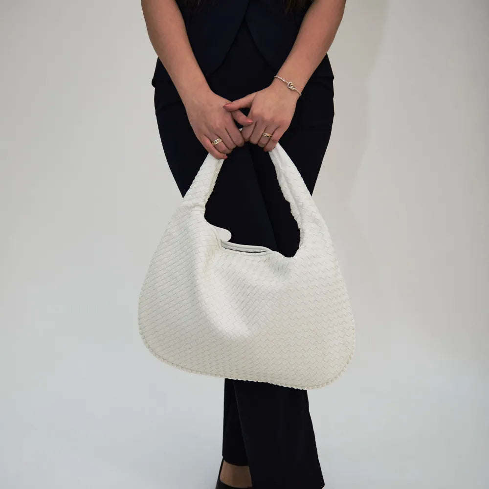 Hobo Bag Woven Faux Leather with Zip and 16-Inch Laptop Fit
