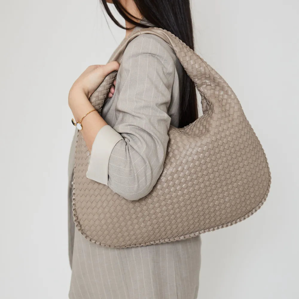 Hobo Bag Woven Faux Leather with Zip and 16-Inch Laptop Fit