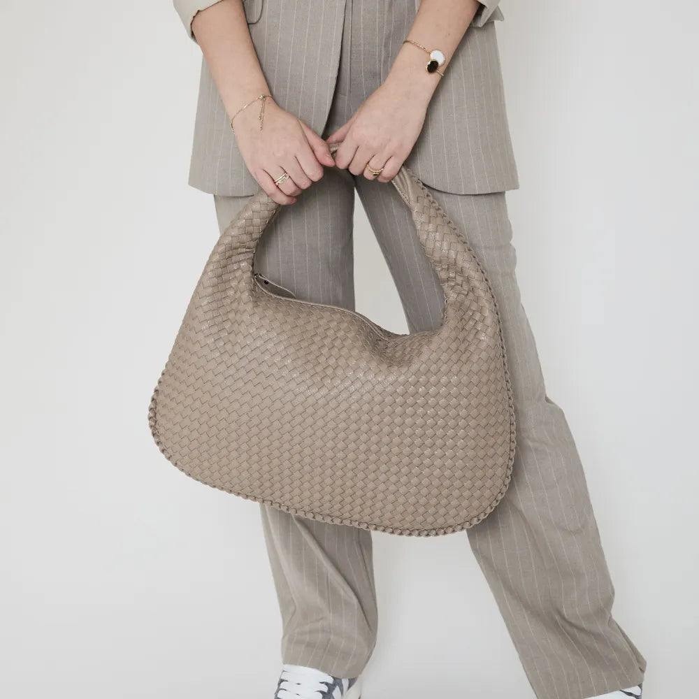 Hobo Bag Woven Faux Leather with Zip and 16-Inch Laptop Fit