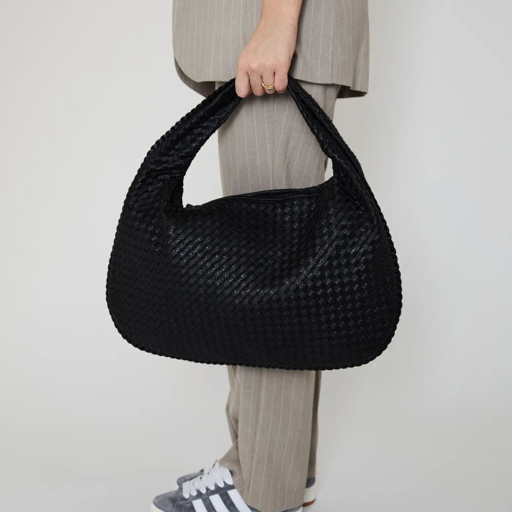 Hobo Bag Woven Faux Leather with Zip and 16-Inch Laptop Fit