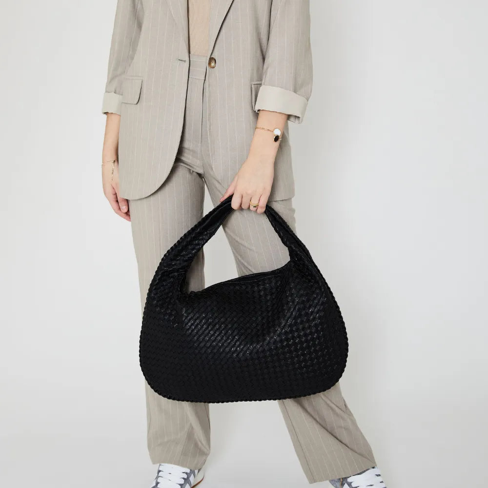 Hobo Bag Woven Faux Leather with Zip and 16-Inch Laptop Fit
