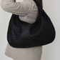 Hobo Bag Woven Faux Leather with Zip and 16-Inch Laptop Fit