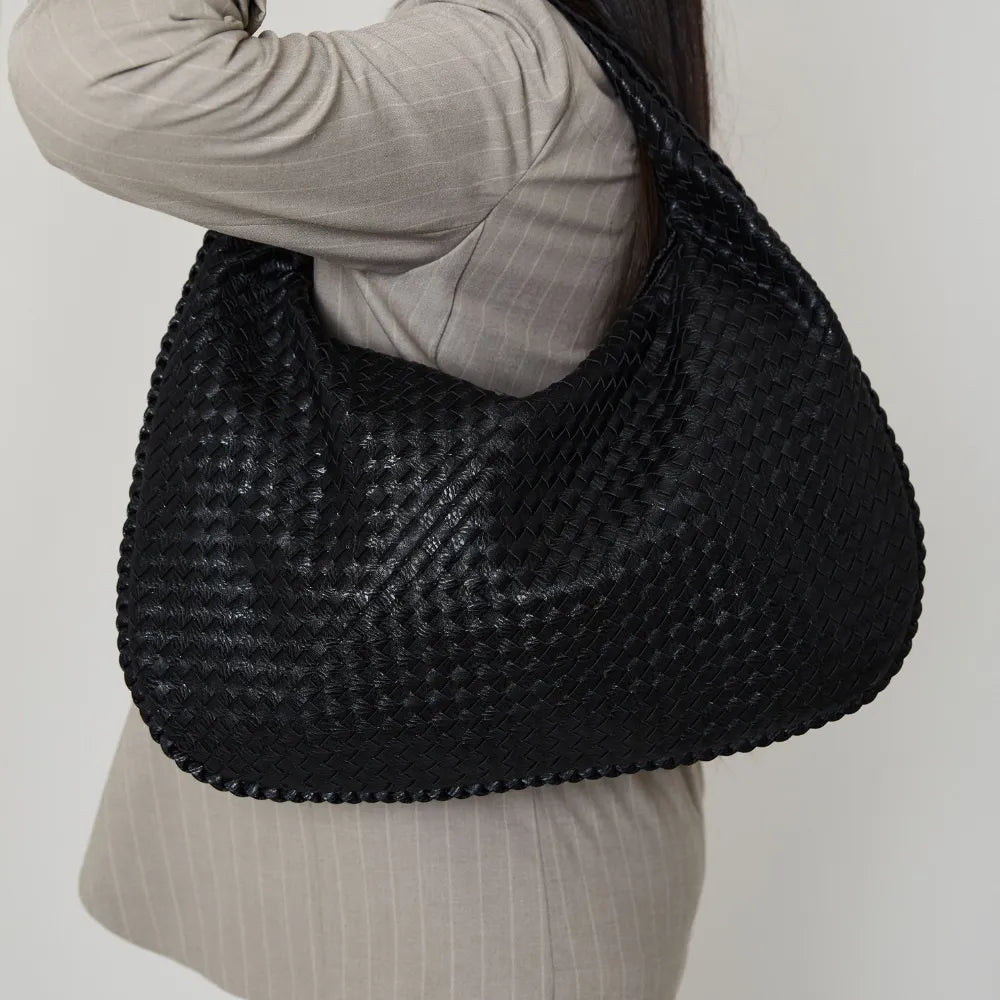 Hobo Bag Woven Faux Leather with Zip and 16-Inch Laptop Fit