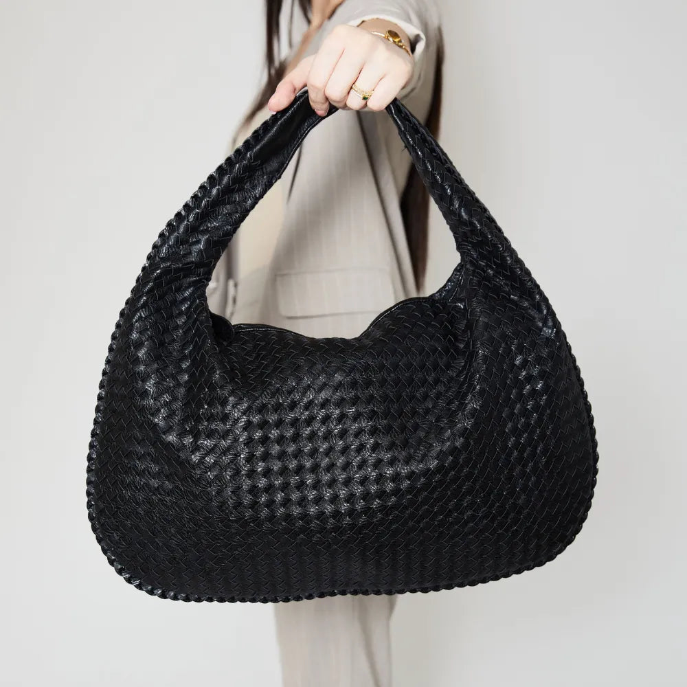 Hobo Bag Woven Faux Leather with Zip and 16-Inch Laptop Fit