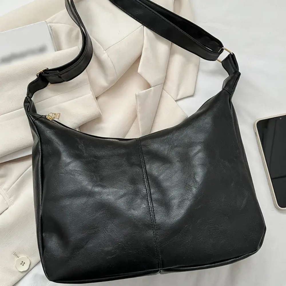 Hobo Bag Crinkled Faux Leather with Zip and Adjustable Strap