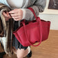 Tote Bag Grained Faux Leather with Removable Pouch and Topstitching