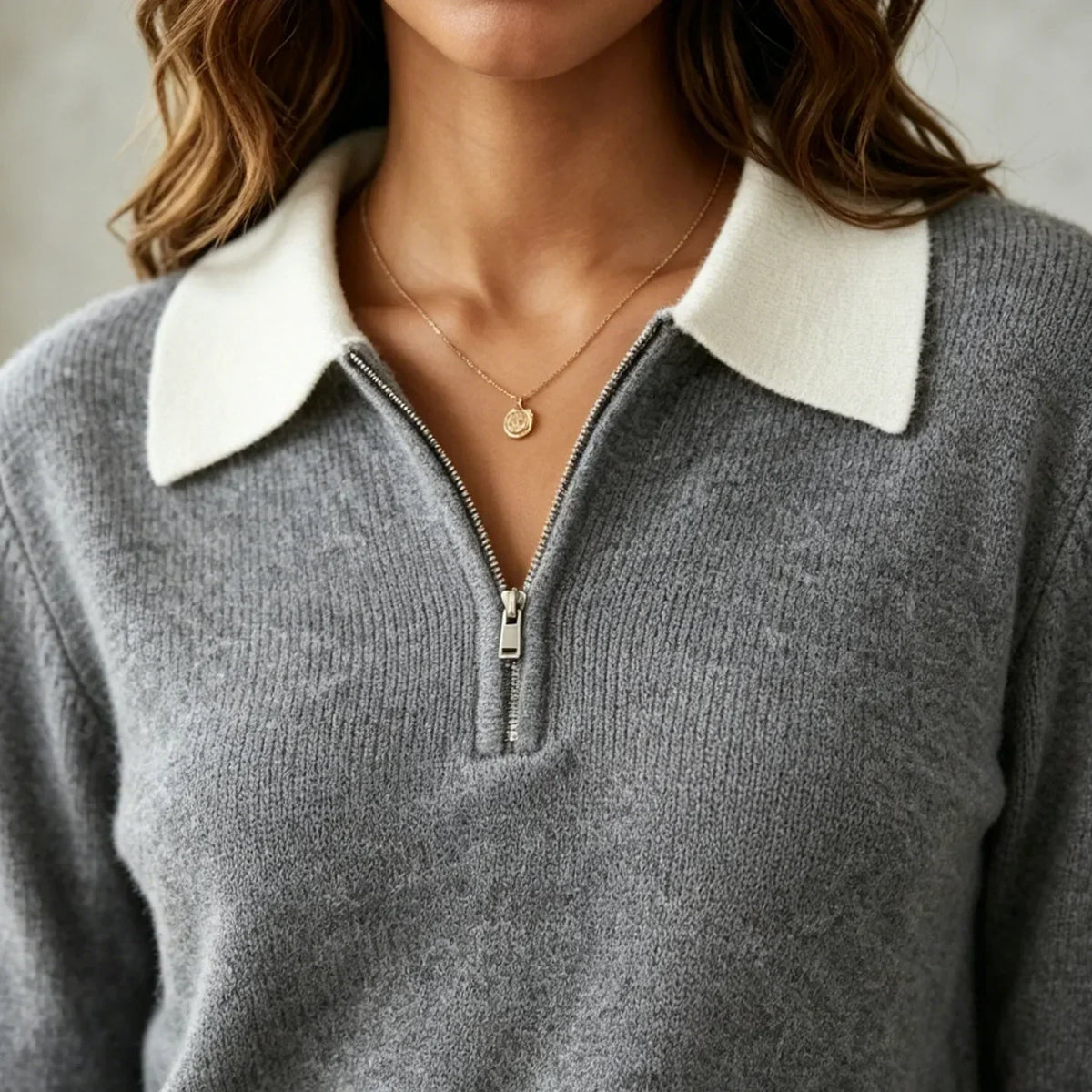 Contrast Collar Quarter-Zip Jumper