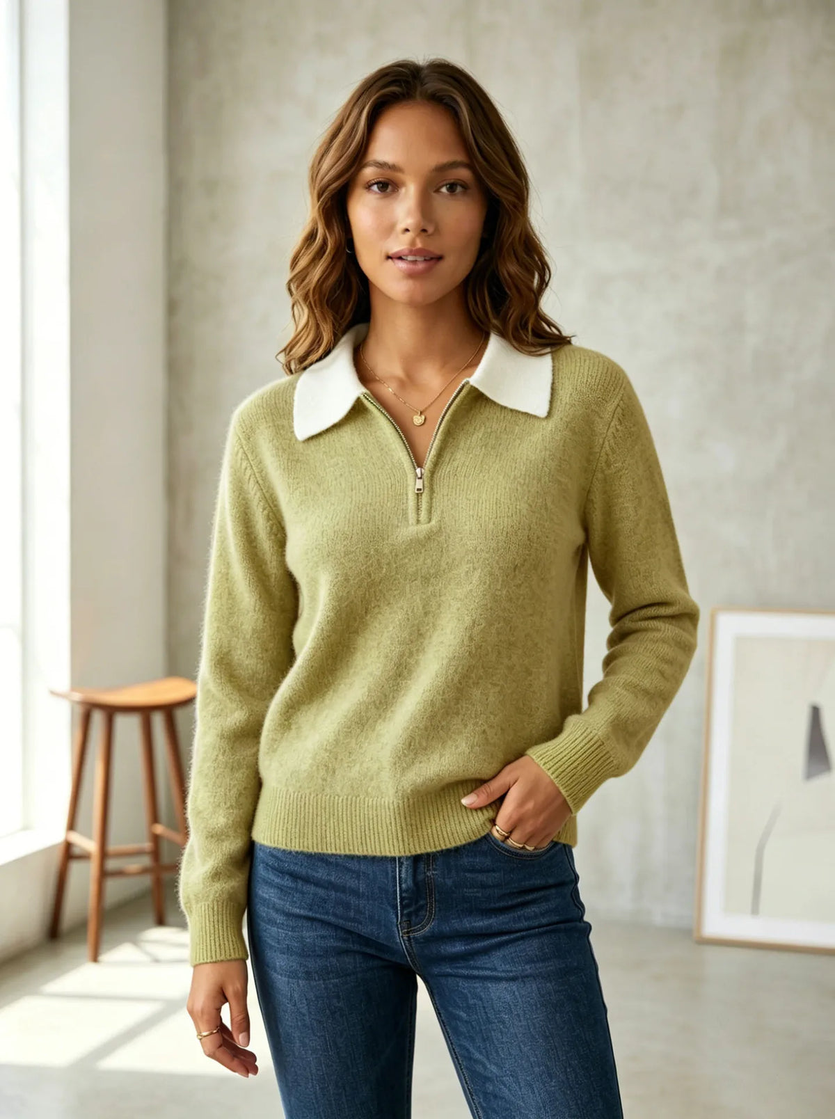 Contrast Collar Quarter-Zip Jumper