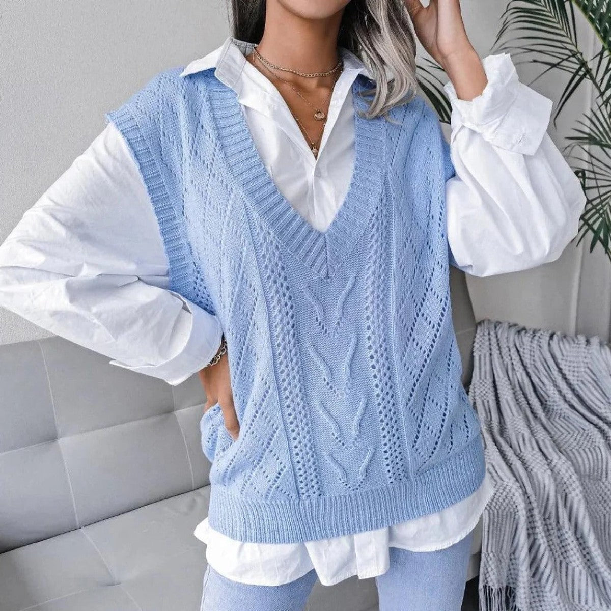 Cable Pointelle Jumper Vest