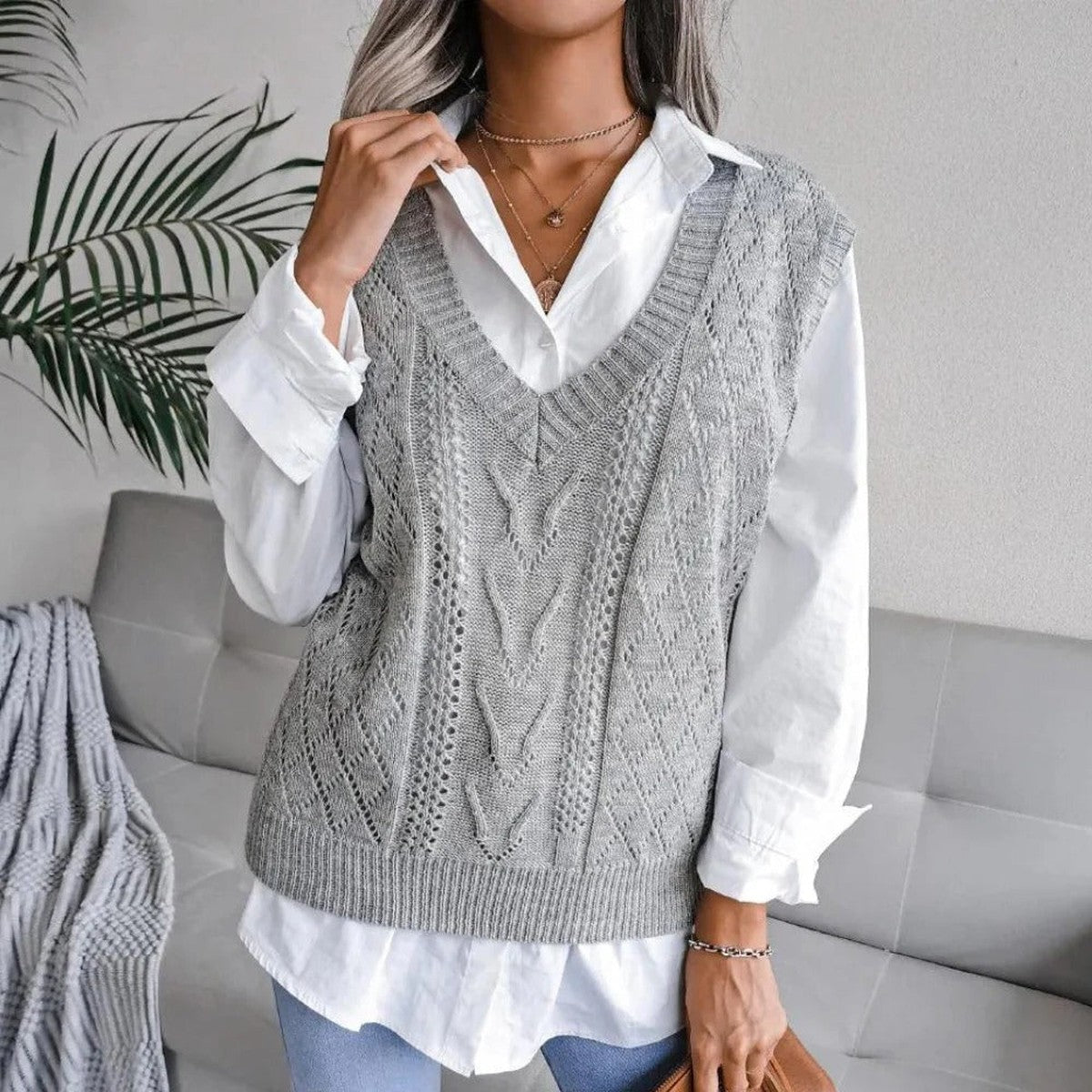 Cable Pointelle Jumper Vest