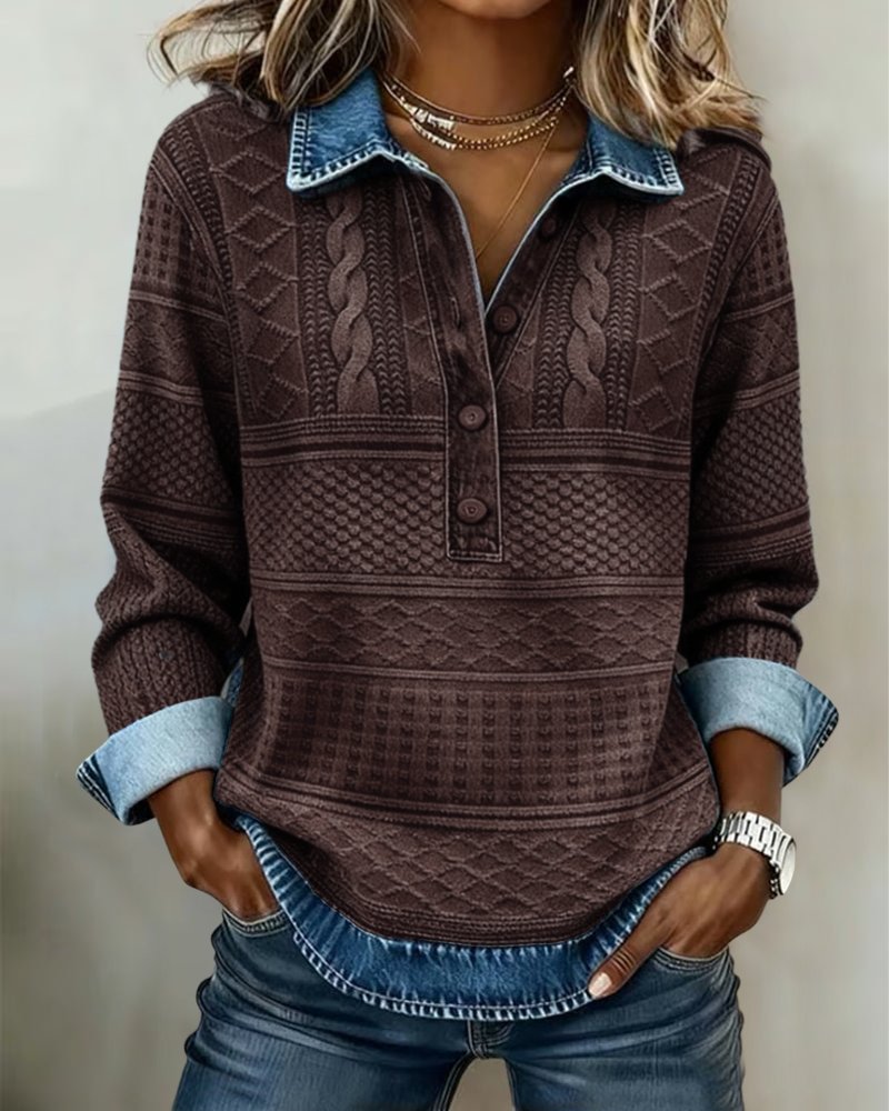 Denim Collar Cable Jumper