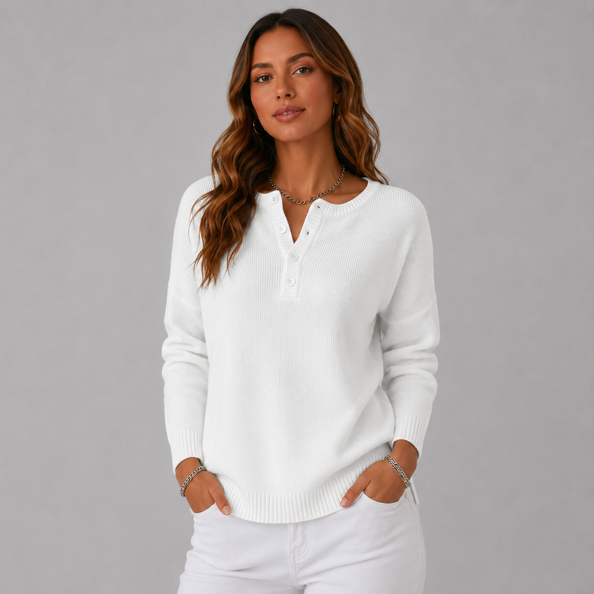 Henley Button Knit Jumper
