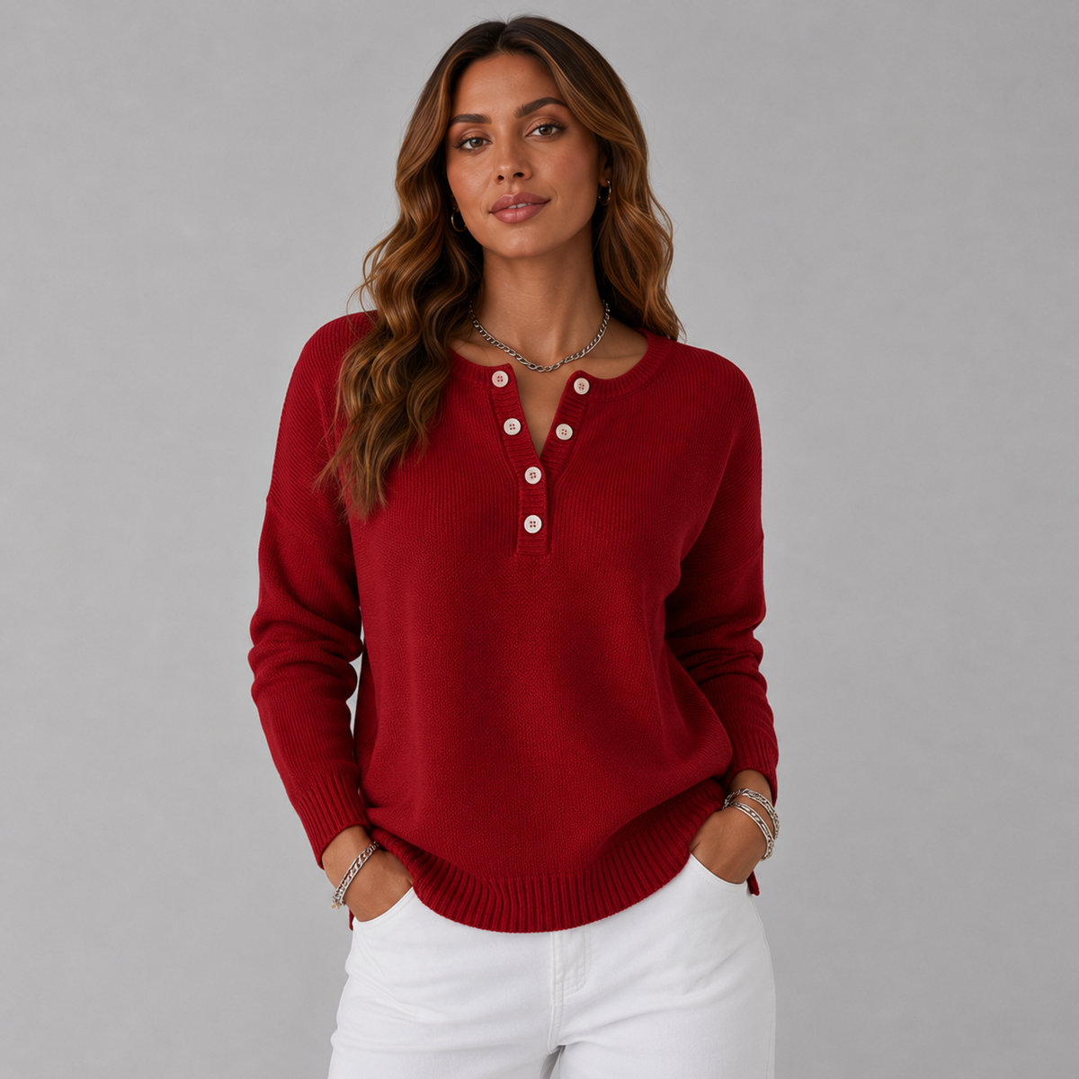 Henley Button Knit Jumper