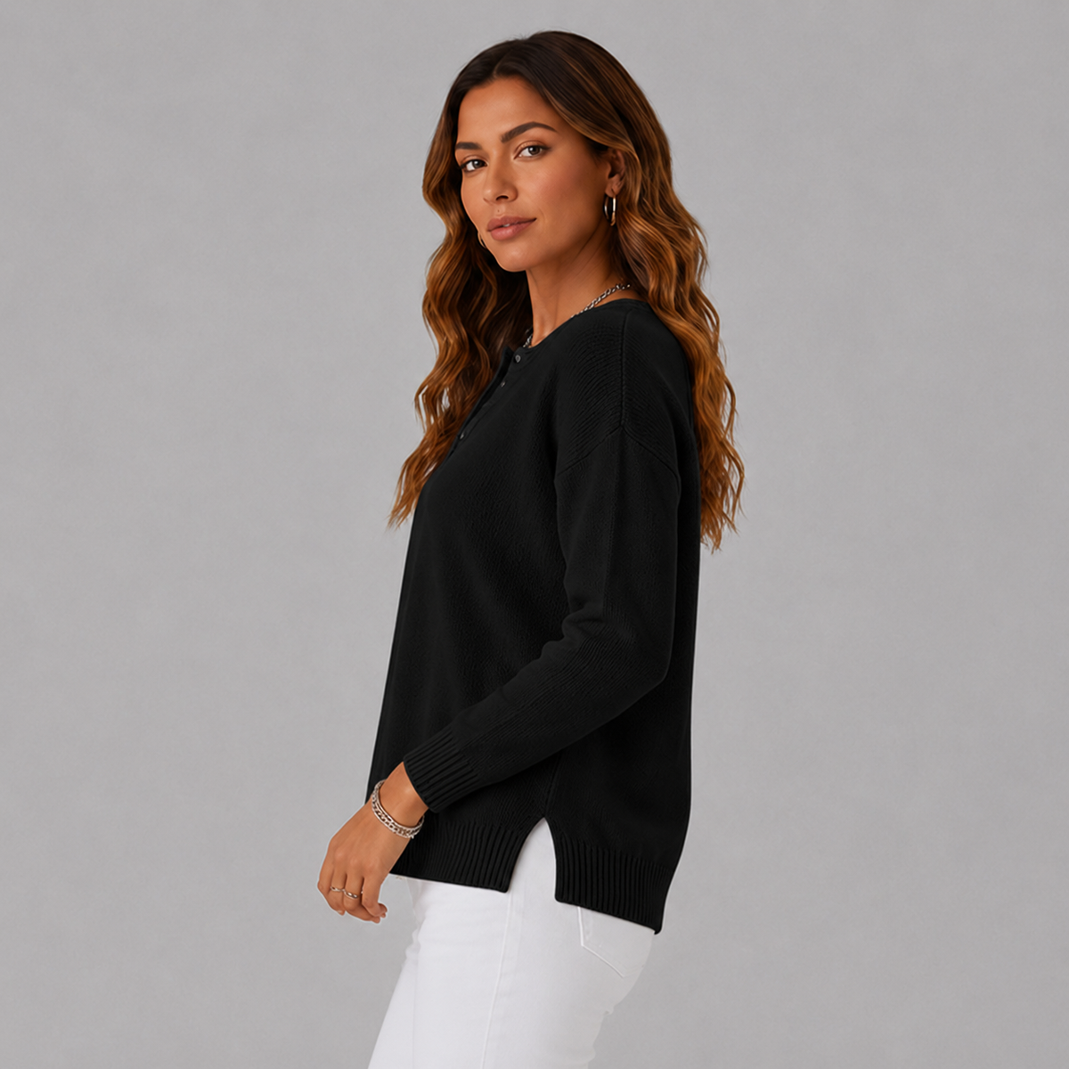 Henley Button Knit Jumper