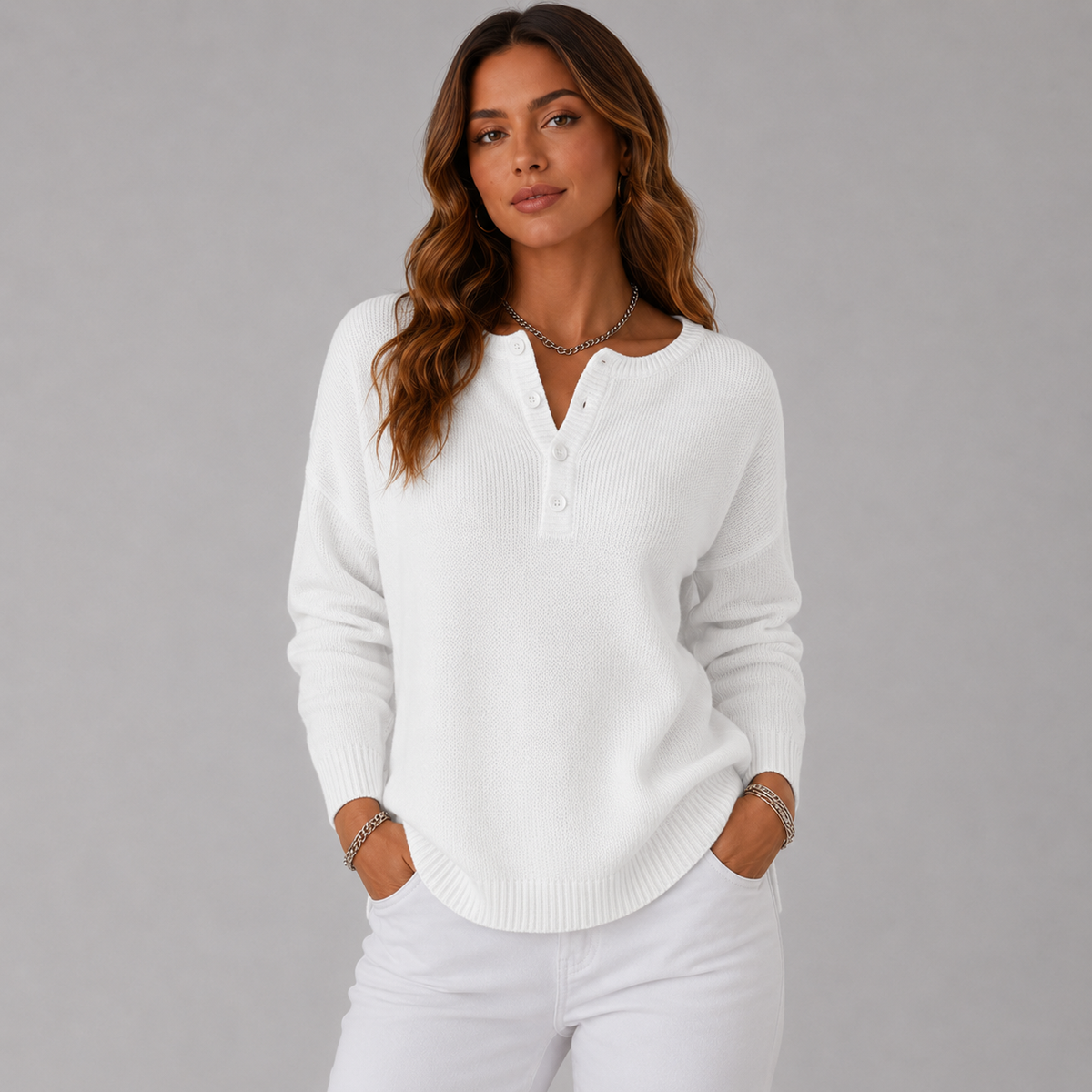 Henley Button Knit Jumper