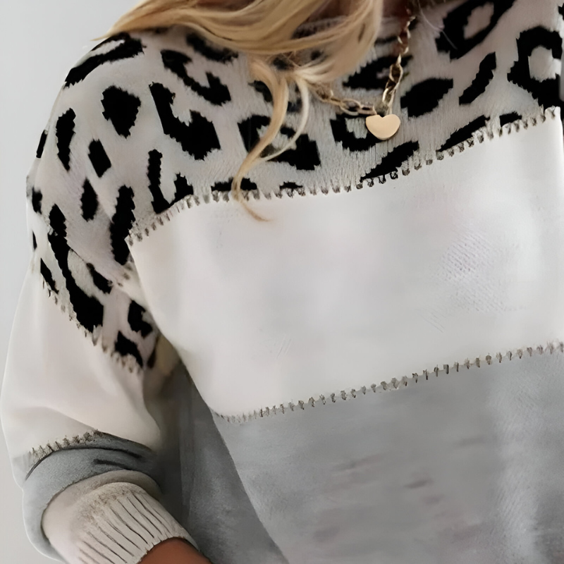 Leopard Yoke Colour Block Jumper