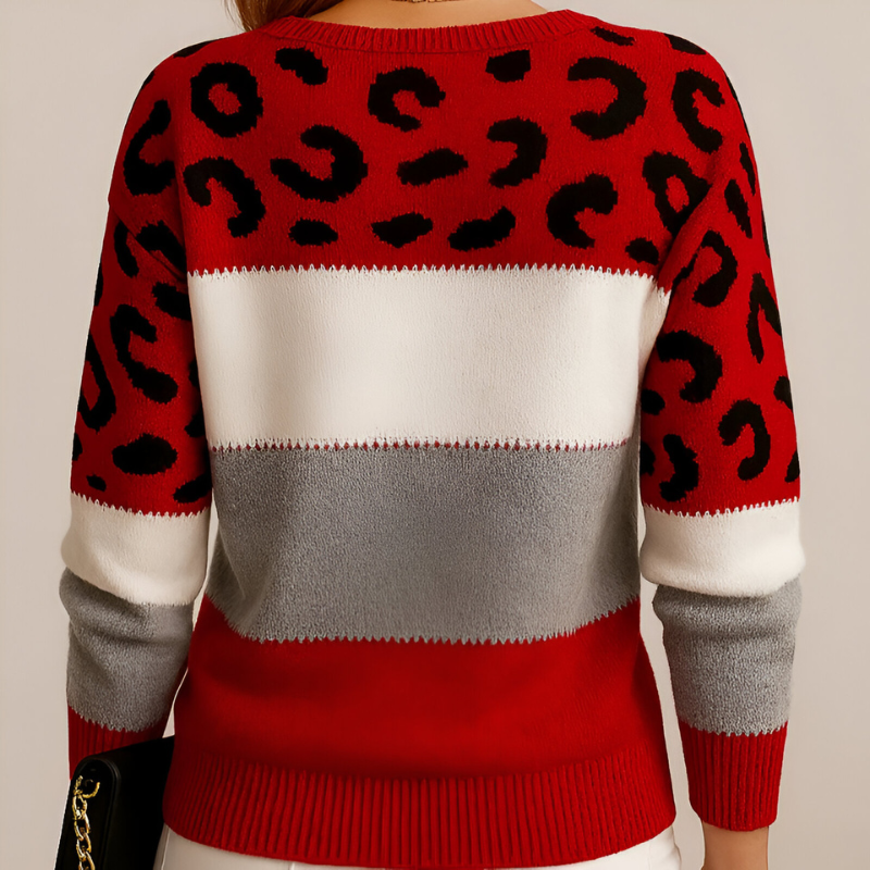 Leopard Yoke Colour Block Jumper