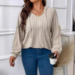 Ribbed V-Neck Hoodie