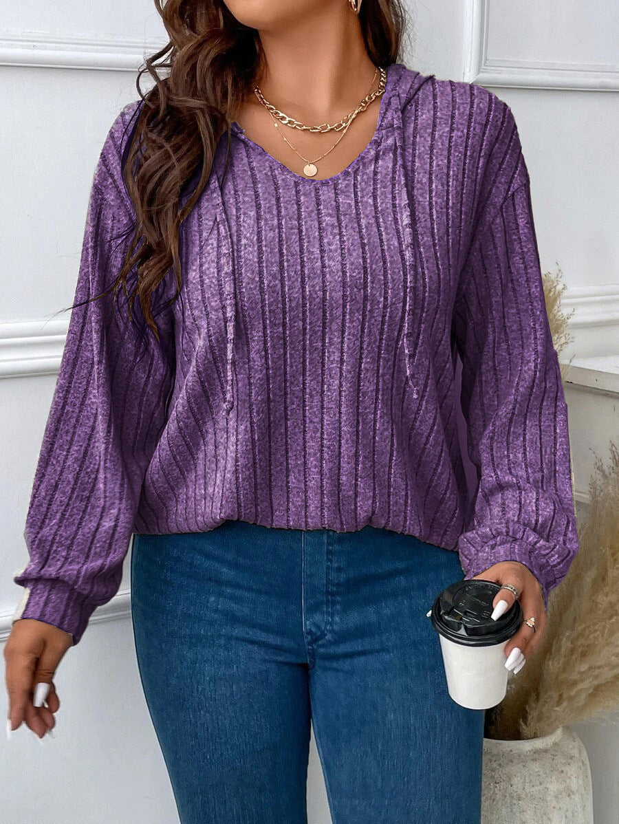 Ribbed V-Neck Hoodie