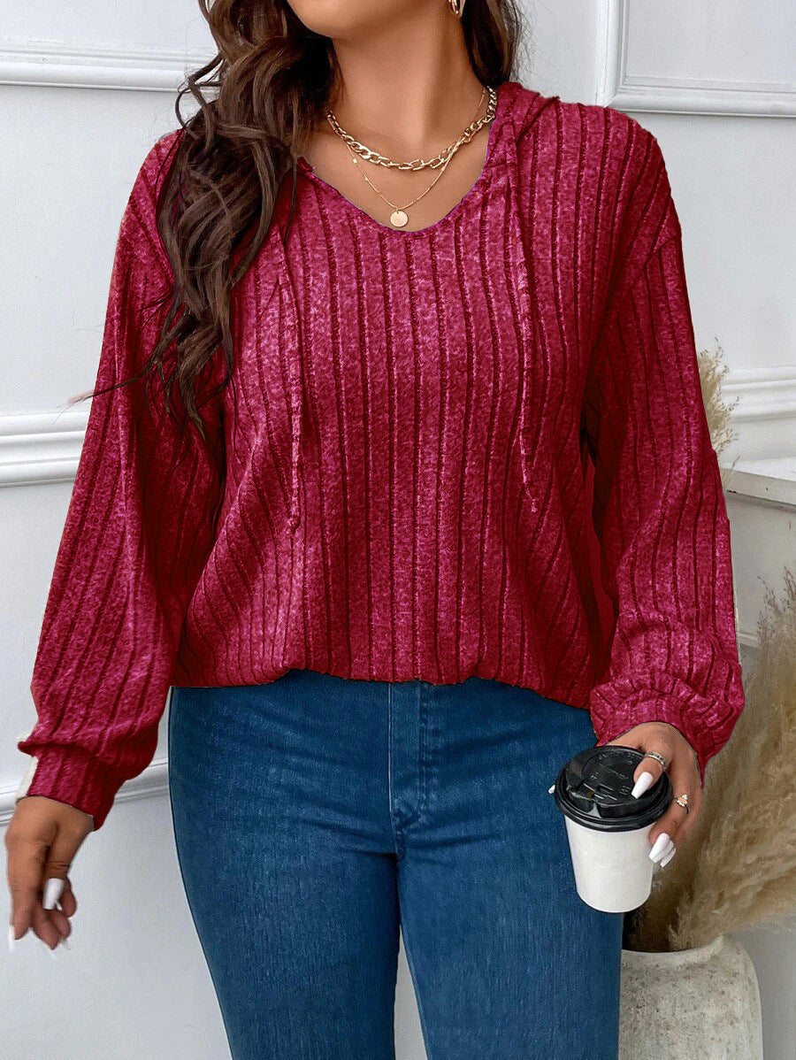 Ribbed V-Neck Hoodie