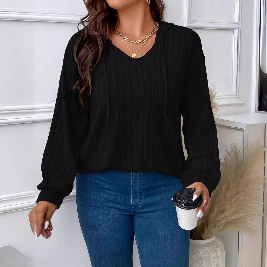 Ribbed V-Neck Hoodie