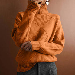 Relaxed Roll Neck Knit Jumper with Diamond Texture