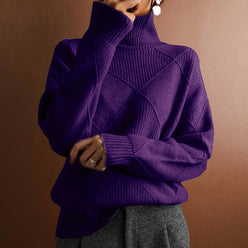Relaxed Roll Neck Knit Jumper with Diamond Texture