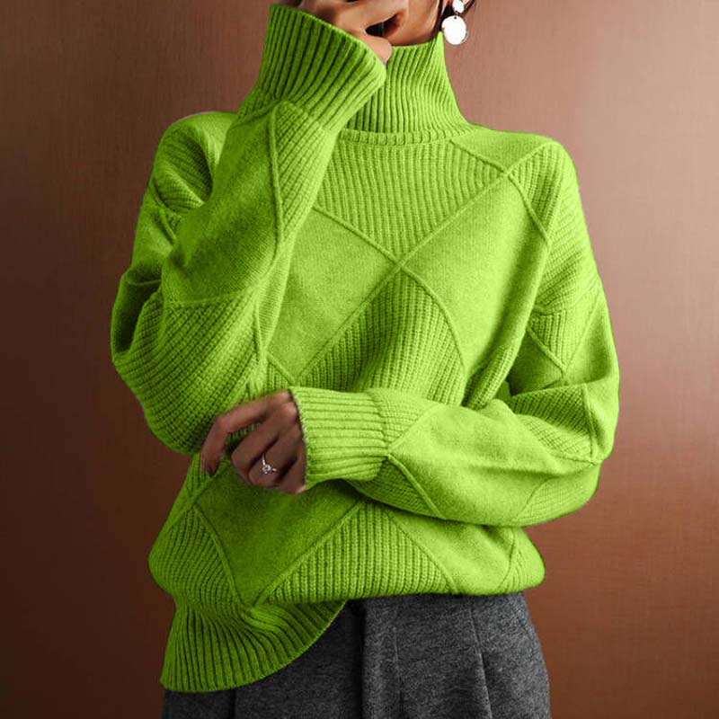 Relaxed Roll Neck Knit Jumper with Diamond Texture