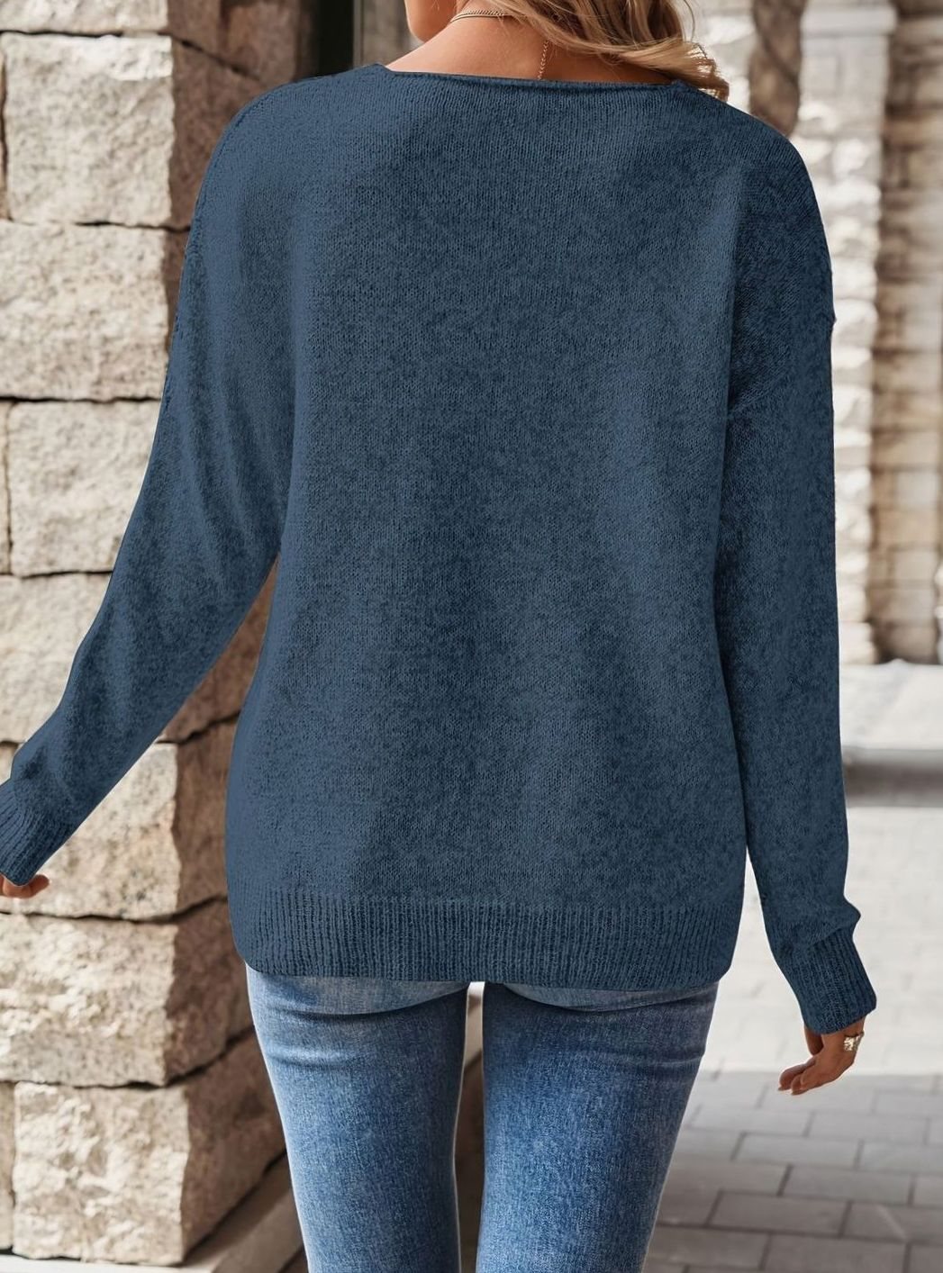 Chevron Open Knit V-Neck Jumper