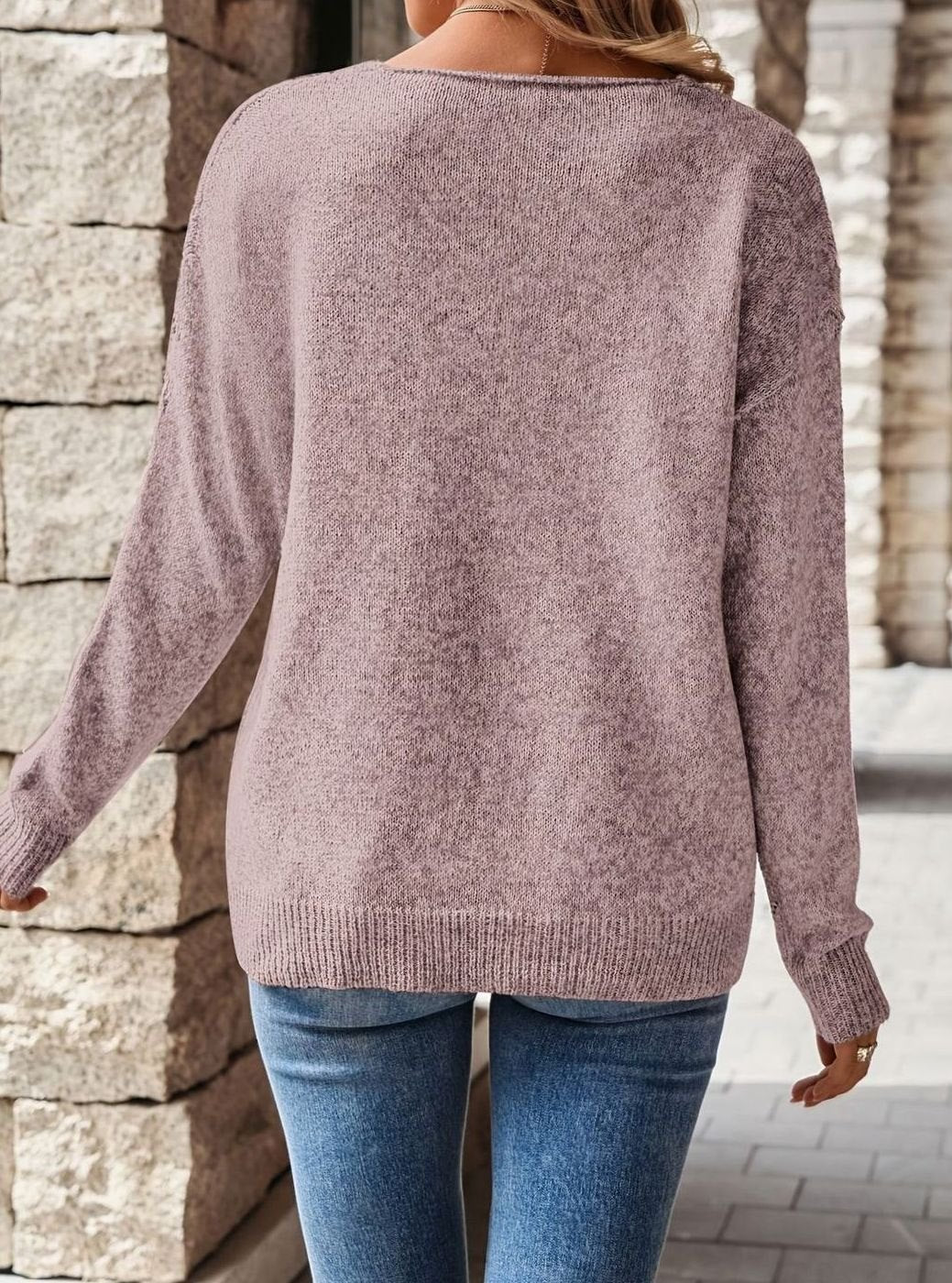 Chevron Open Knit V-Neck Jumper