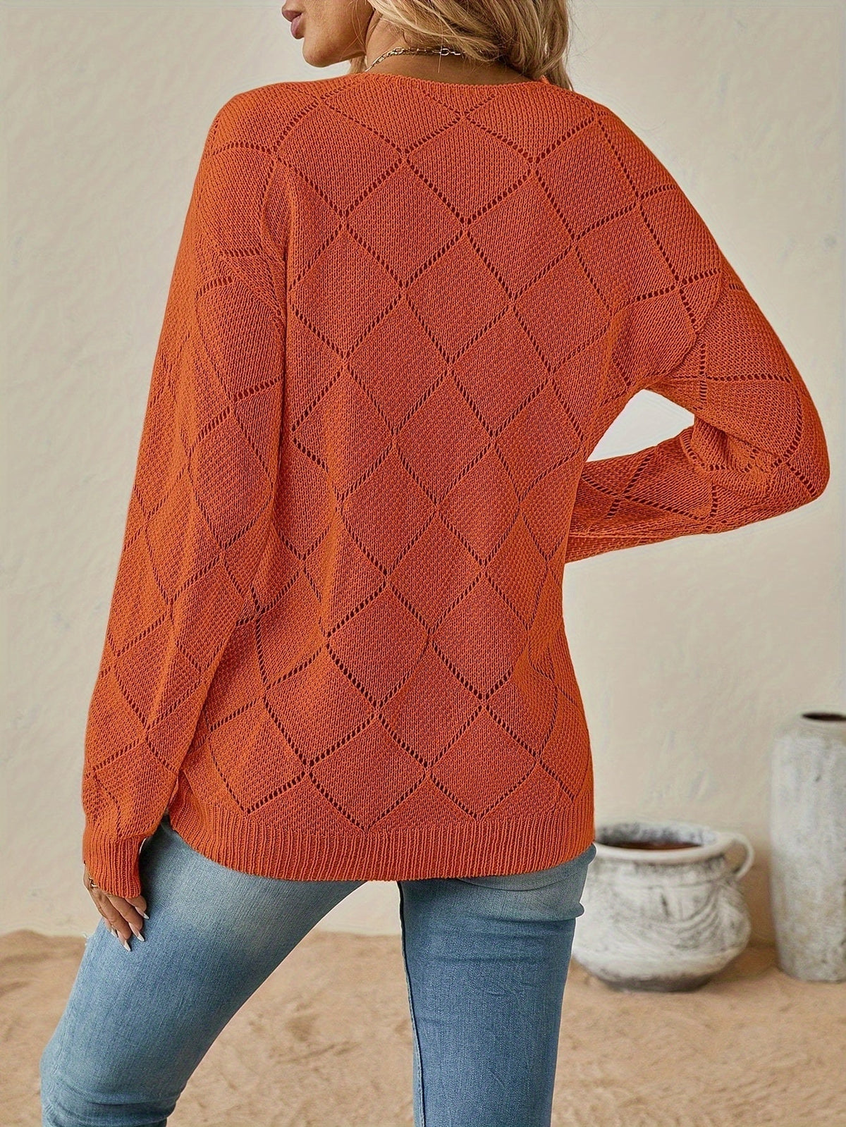 Diamond Pointelle V-Neck Jumper