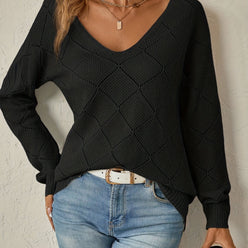 Diamond Pointelle V-Neck Jumper