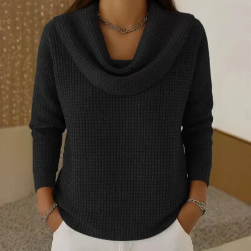 Waffle Knit Cowl Neck Jumper