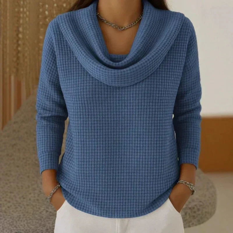 Waffle Knit Cowl Neck Jumper