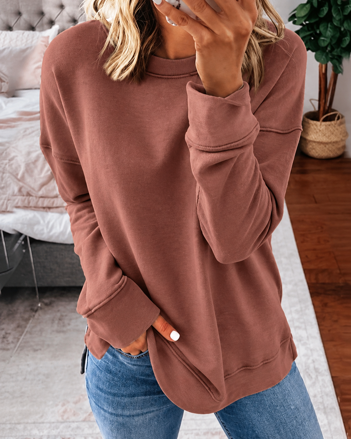 Side Slit Crewneck Sweatshirt